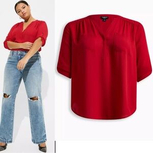 NWT Torrid Harper Georgette Pullover 3/4 Sleeve Blouse Jester Red Chiffon Style